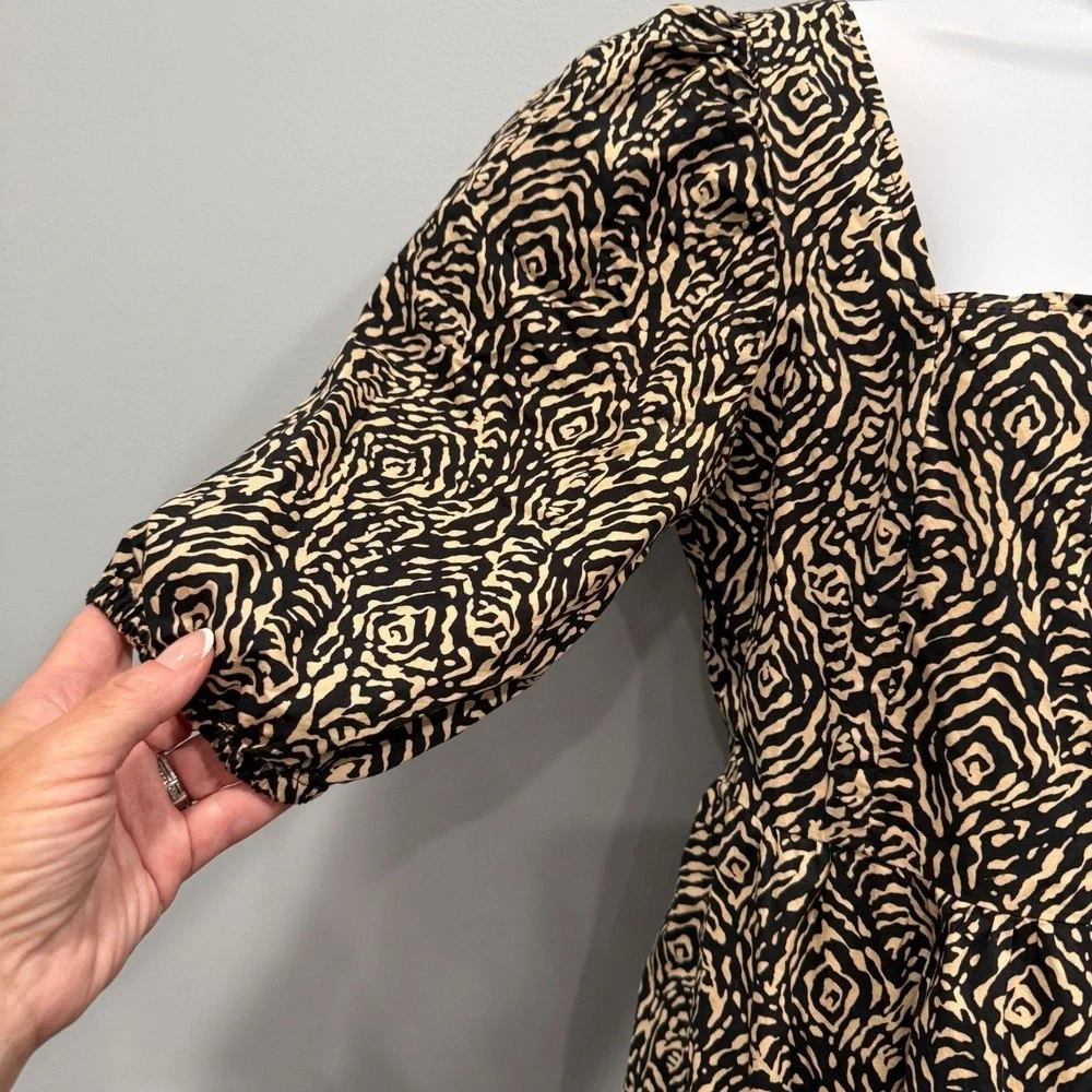 Mango MNG Abstract Animal Print Midi Dress Modern Safari Square Neck Size S/4 - Picture 5 of 12